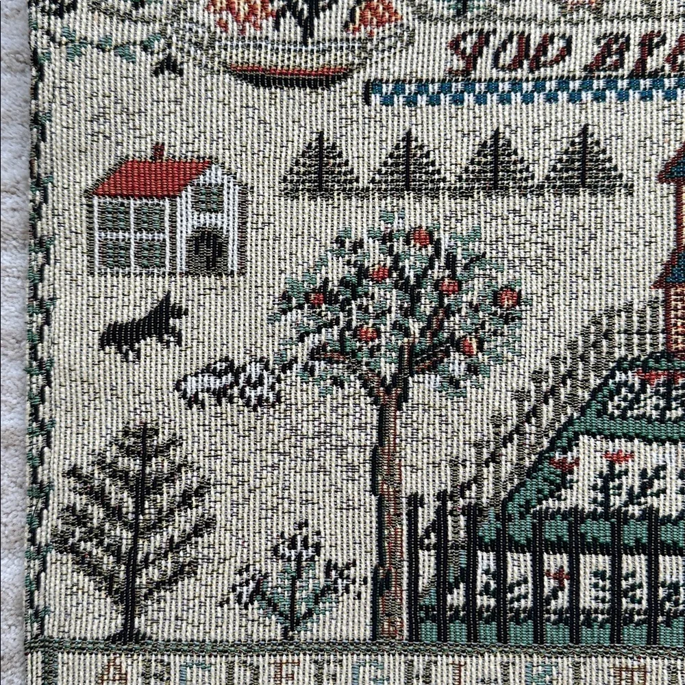 Set of 2 Vintage Style Handwoven Country Sampler Tapestry Place Mats Cottagecore